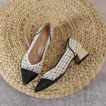 Escarpins femme confortables � carreaux - talons �pais - bout pointu - respirants - abricot