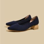 Escarpins femme confortable talons epais bicolore bout carr - bleu fonce