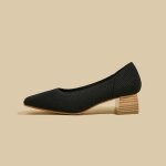 Escarpins femme confortable talons epais bicolore bout carr elgant textile respirante - noir