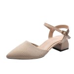 Escarpins femme confortable talons epais bout pointu a�r� el�gant maille avez boucle - abricot
