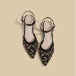 Escarpins femme confortable talons epais bout pointu a�r� el�gant maille avec boucle - kaki / noir - ...