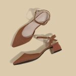 Escarpins femme confortable talons epais bout pointu ar elgant maille avec boucle - marron