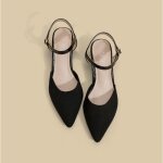 Escarpins femme confortable talons epais bout pointu ar elgant maille avec boucle - noir