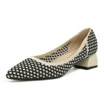 Escarpins femme confortable talons epais carreaux bout pointu el�gant bicolore respirante maille - abricot ...