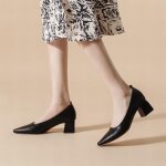 Escarpins femme - cuir véritable - talon carré Épais - noir Escarpins femme - cuir véritable - talon carré Épais - noir