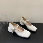 Escarpins femme en cuir verni blanc - talon bloc pais - marque de luxe kjehome haikeyi