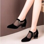 Escarpins pour femmes en maille respirante  talons pais et bout pointu - noir