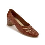 Escarpins femme - marron - cuir tress - talon large - confortable