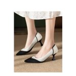 Escarpins femme - marque - petit talon haut confortable bout pointu - beige blanc - textile