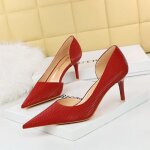 Escarpin femme - rouge - talons hauts minces - bout pointu - semelle en caoutchouc