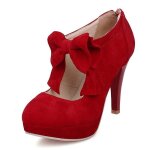 Escarpins femme rouge - tomwell - bout rond - talons aiguilles - lacets - plateau 2. 5cm
