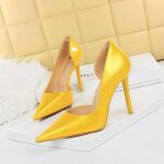 Escarpin femme talon aiguille cuir verni brillant - jaune