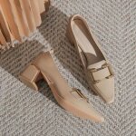 Escarpins femme - talons hauts 5cm - bout carré - talon Épais - cuir souple - beige Escarpins femme - talons hauts 5cm - bout carré - talon Épais - cuir souple - beige