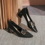 Escarpins femme - talons hauts 5cm - talon carré - cuir souple - noir Escarpins femme - talons hauts 5cm - talon carré - cuir souple - noir