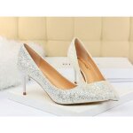 Escarpins femme - talon hauts 7cm - paillettes - stiletto - bout pointu - blanc - adulte - aiguille