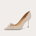 Escarpins de mariage en cristal  bout pointu et strass talons hauts pour femmes - blanc - talon aiguille ...