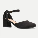 Escarpins ouverts noirs en su�dine � talon carr�