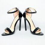 Escarpins ouverts vinyle noir - femme - talon aiguille 12cm - bride  5 crans dattaches