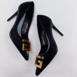 Escarpins - talons hauts - femme - stiletto - bout pointu - boucle en mtal - pu - noir