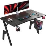 Hlonone 140 x 60cm bureau gaming bureau informatique ergonomique table ordinateur avec surface en fibre ...