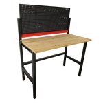tabli datelier pliable mural - 120 x 64 x 147cm - panneau acier perfor - 25 crochets - plateau bois ...