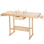 Etabli - tectake - etabli en bois de garage d?atelier 137 cm x 50 cm x 87 cm + 2 �taux