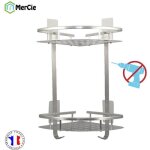 Etag�re dangle de douche ou salle de bain 2 niveaux en aluminium (antirouille) avec montage sans percage ...