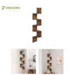 tagre d?angle murale tagre de rangement  5 niveaux tagre en forme zigzag marron rustique