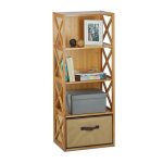 Relaxdays etagre en bambou 4 niveaux avec panier de rangement bois nature hxlxp: 105 x 42 x 29 cm nature ...