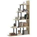 �tag�re biblioth�que - homcom - s�parateur pi�ce style industriel escalier 5 �tag�res - bois - 102x30x160cm ...