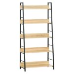 �tag�re biblioth�que - homcom - style industriel inclin� 5 niveaux mobilier salon bureau - bois - 70x35x150cm ...