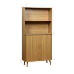 Etagre bibliothque scandinave. 2 portes coulissantes. 4 niveaux. effet bois rainur. l 80 x p 45 x ...