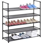 Etag�res � chaussures willy rangement avec 5 tablettes en tissu et une structure en m�tal laqu� noir