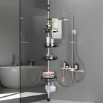 �tag�re de douche t�lescopique r�glable 105 - 310cm - homewell - noir - 4 plateaux en plastique