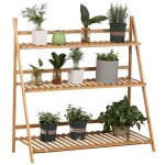 �tag�re � fleurs - outsunny - en bambou pliable support pots 3 �tag�res d�coration - bambou - 100x39x97cm ...