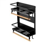 �tag�re � �pices - supfine - 30 * 11 * 40cm - noir - montage mural - bois + acier inoxydable
