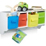 Relaxdays etagere murale pour enfants albus avec 4 crochets manteaux 4 bo�tes de rangement color�es hxlxp: ...