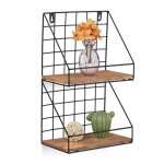 Relaxdays �tag�re murale 2 niveaux � suspendre style industriel m�tal et bois hlp : 41 x 25 x 16�cm noir ...