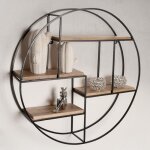 tagre murale - wohnling - ronde - bois massif de manguier - mtal - 70x70x18 cm