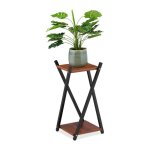 Relaxdays tagre  plantes 2 surfaces effet bois tabouret moderne fleur hlp: 57x29x29 cm colonne noir ...