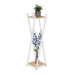 Relaxdays tagre  plantes 2 surfaces effet bois tabouret moderne fleur hlp: 99x29x29cm colonne blanc ...