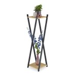 Relaxdays �tag�re � plantes 2 surfaces effet bois tabouret moderne fleur hlp�: 99x29x29 cm colonne noir ...