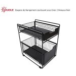 Etagere de rangement coulissant sous evier 2 niveaux - huole - noir - fer - 26 cm - 37 cm