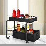 Ohmg meuble a epices - etagere de rangement sous evier rack avec tiroir coulissant 2 niveaux acier inx. ...