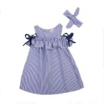 Été enfants bébés filles beaux vêtements bleu rayé hors Épaule volants robes Été enfants bébés filles beaux vêtements bleu rayé hors Épaule volants robes
