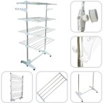 Etendoir à linge etendage à linge 4 étagères blanc avec ailes matériau: tubes en acier inoxydable Etendoir à linge etendage à linge 4 étagères blanc avec ailes matériau: tubes en acier inoxydable