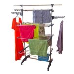 Etendoir pliable sur roulettes - 4 niv - barre tlescopique - acier - h168 cm - 10 cintres - 20 pinces ...