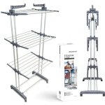 Etendoir schoir a linge 4 niveaux rangement facile ailes pliables tubes acier inoxydable gris