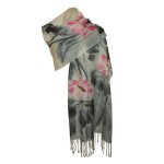 Etole charpe foulard grand format femme en pure laine fine gris blanc rose