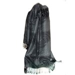 Etole charpe foulard pashmina et soie - motifs abstraits gris noir